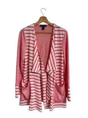 Michael Tyler pink white stripe lagenlook  open front waterfall drape cardigan M